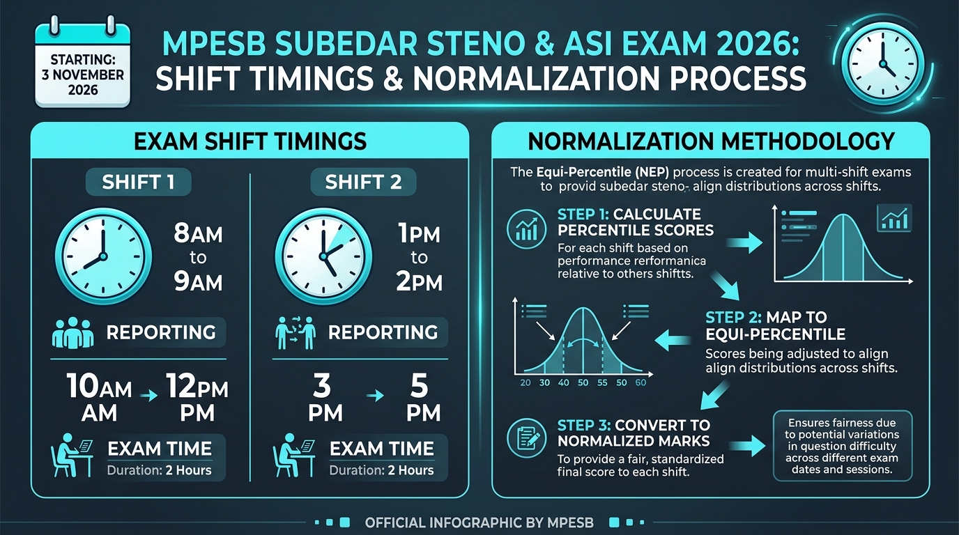 MPESB Exam Shift Timings and Normalization Process MPESB Subedar Steno & ASI Exam Shift Timings & Normalization Process Banner