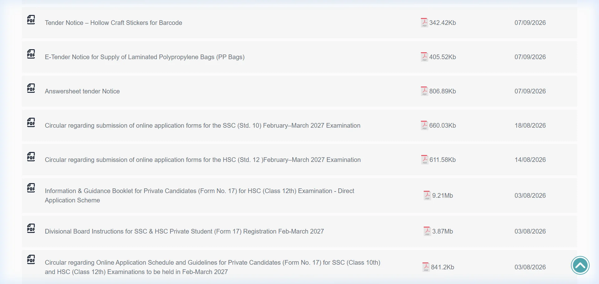 Official MSBSHSE Notification Screenshot - Maharashtra Board Exam Dates 2027