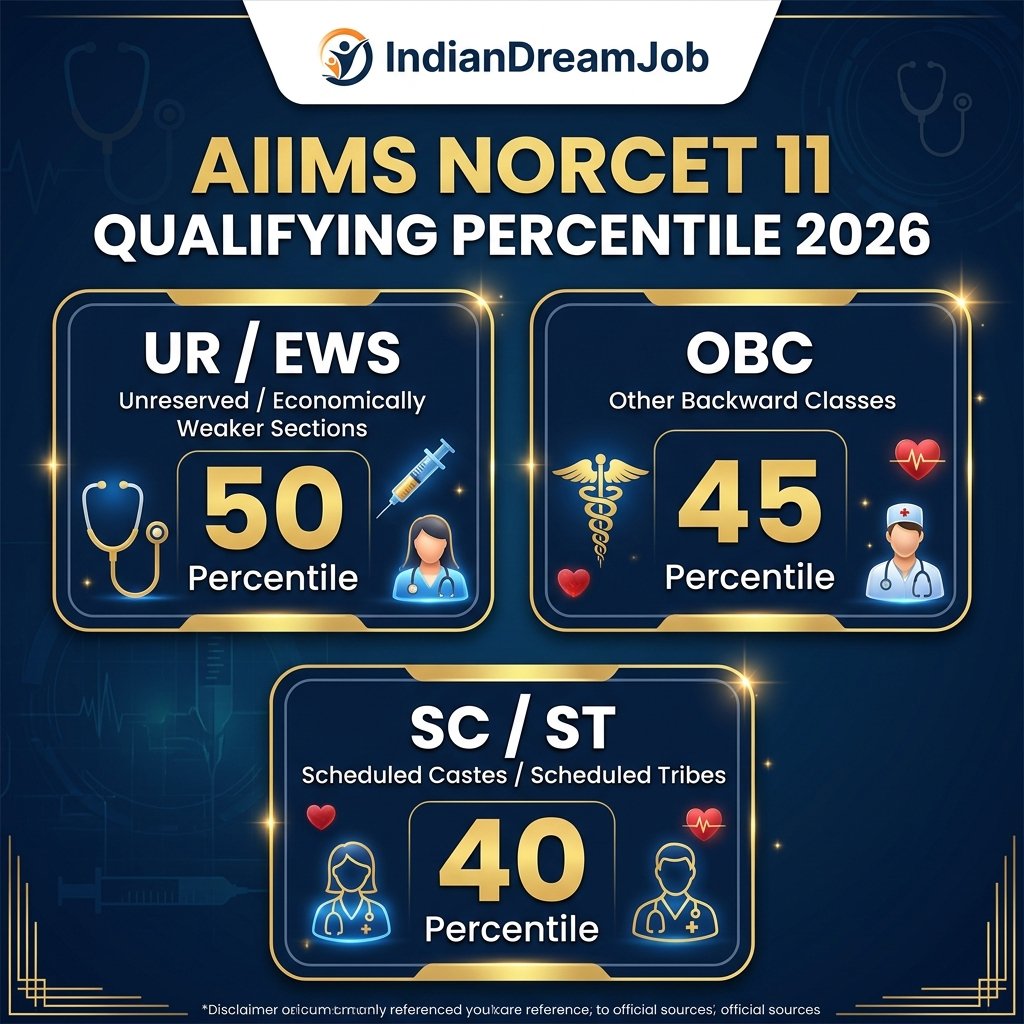 AIIMS NORCET 11 Prelims Qualifying Cut Off Percentile 2026 Infographic Poster