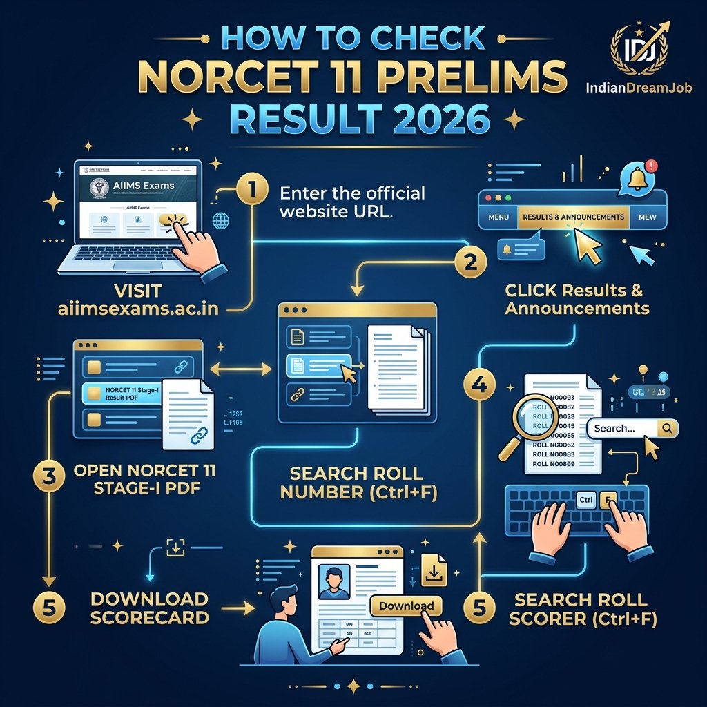 Step-by-Step Visual Guide to Check AIIMS NORCET 11 Prelims Result 2026