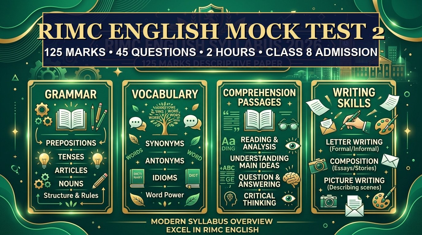 RIMC Entrance Exam 2026: English Mock Test 2 for Class 8 Admission (125 Marks)