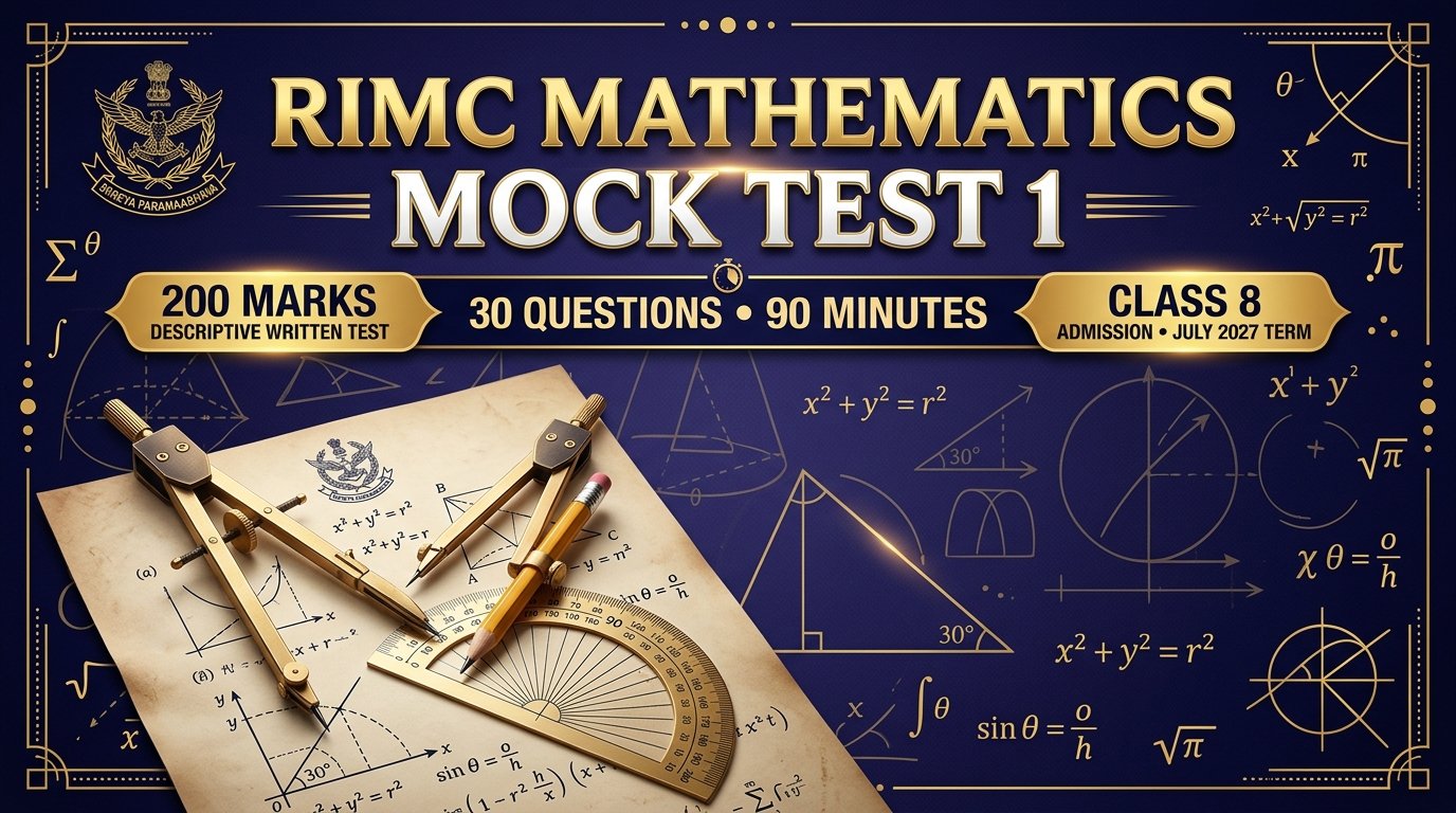 RIMC Entrance Exam 2026: Mathematics Mock Test 1 for Class 8 Admission (200 Marks)