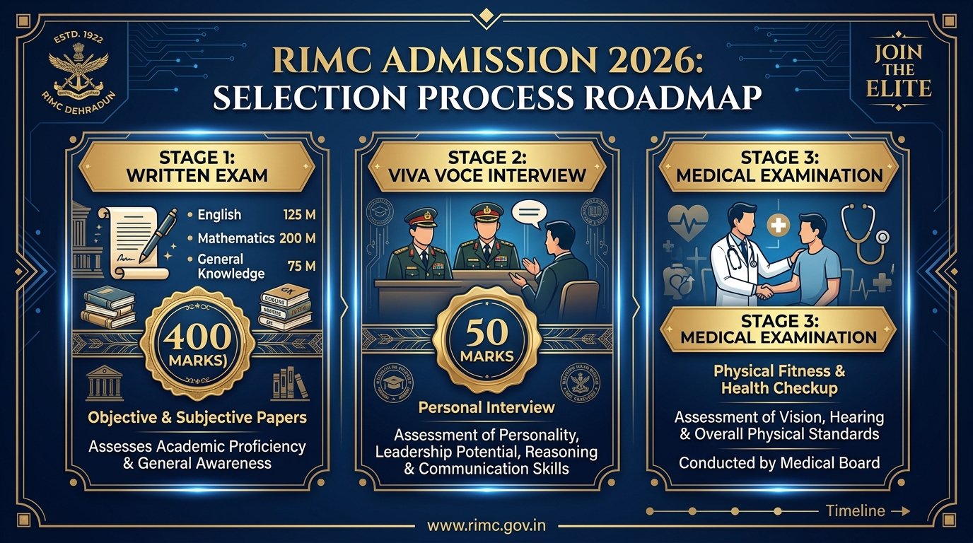 RIMC Admission 2026 Selection Process Written Exam 400 Marks Viva Voce 50 Marks Medical Exam