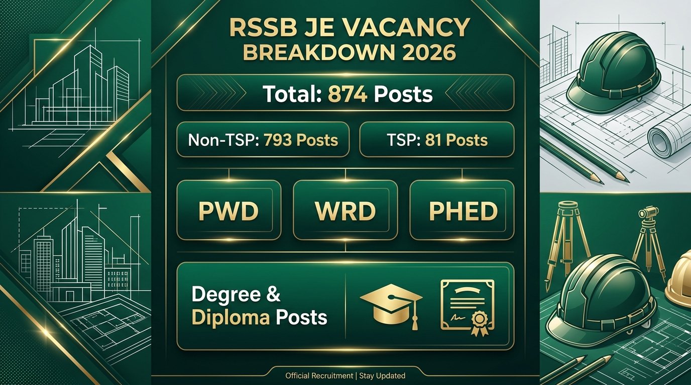 RSSB JE Vacancy 2026 Breakdown 874 Posts PWD WRD PHED