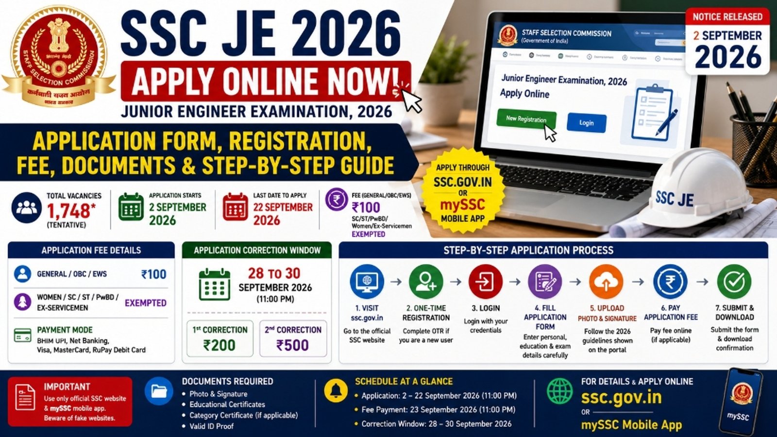 SSC JE Apply Online 2026 – Application Form, Registration, Fee, Documents & Step-by-Step Guide