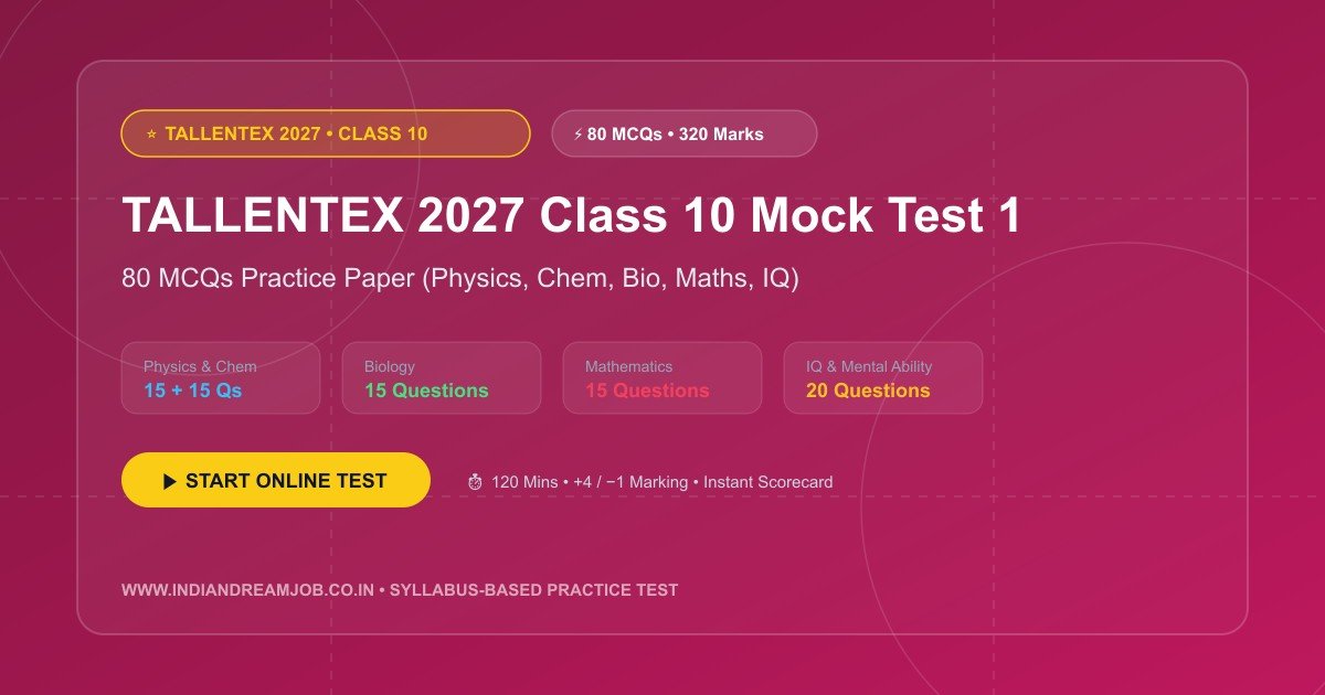 TALLENTEX 2027 Class 10 Mock Test 1 (80 MCQs Full-Length CBT Practice Paper)