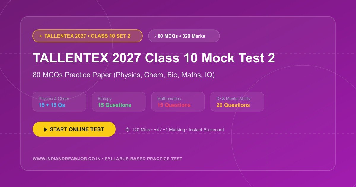 TALLENTEX 2027 Class 10 Mock Test 2 (80 MCQs Full-Length CBT Practice Paper)