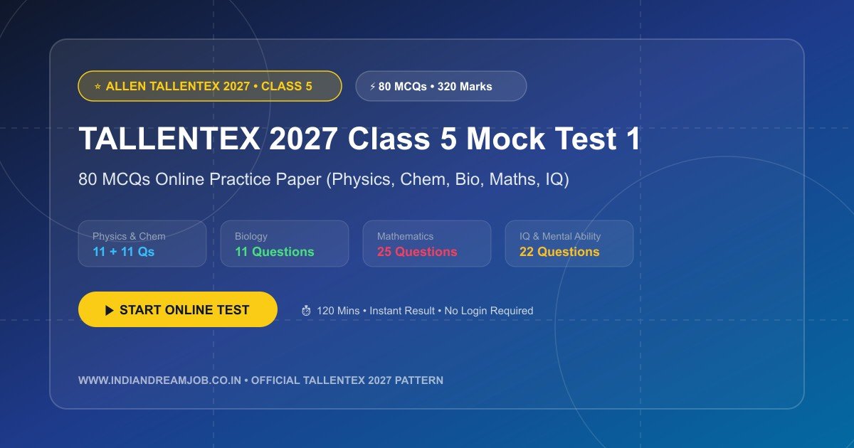 TALLENTEX 2027 Class 5 Mock Test 1 (80 MCQs Full-Length CBT Practice Paper)