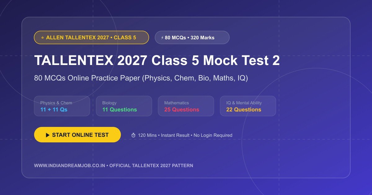 TALLENTEX 2027 Class 5 Mock Test 2 (80 MCQs Full-Length CBT Practice Paper)