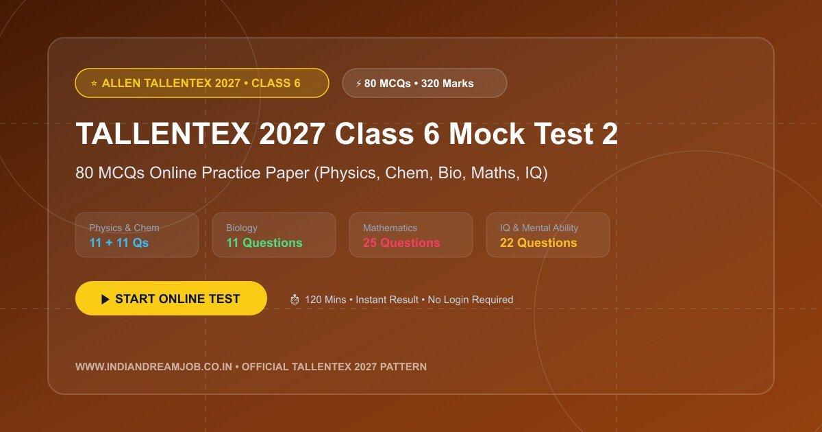 TALLENTEX 2027 Class 6 Mock Test 2 (80 MCQs Full-Length CBT Practice Paper)