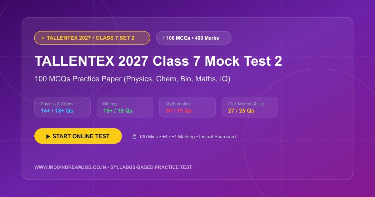 TALLENTEX 2027 Class 7 Mock Test 2 (100 MCQs Full-Length CBT Practice Paper)