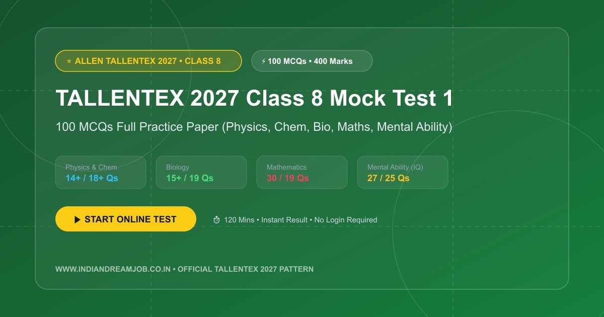 TALLENTEX 2027 Class 8 Mock Test 1 (100 MCQs Full-Length CBT Practice Paper)