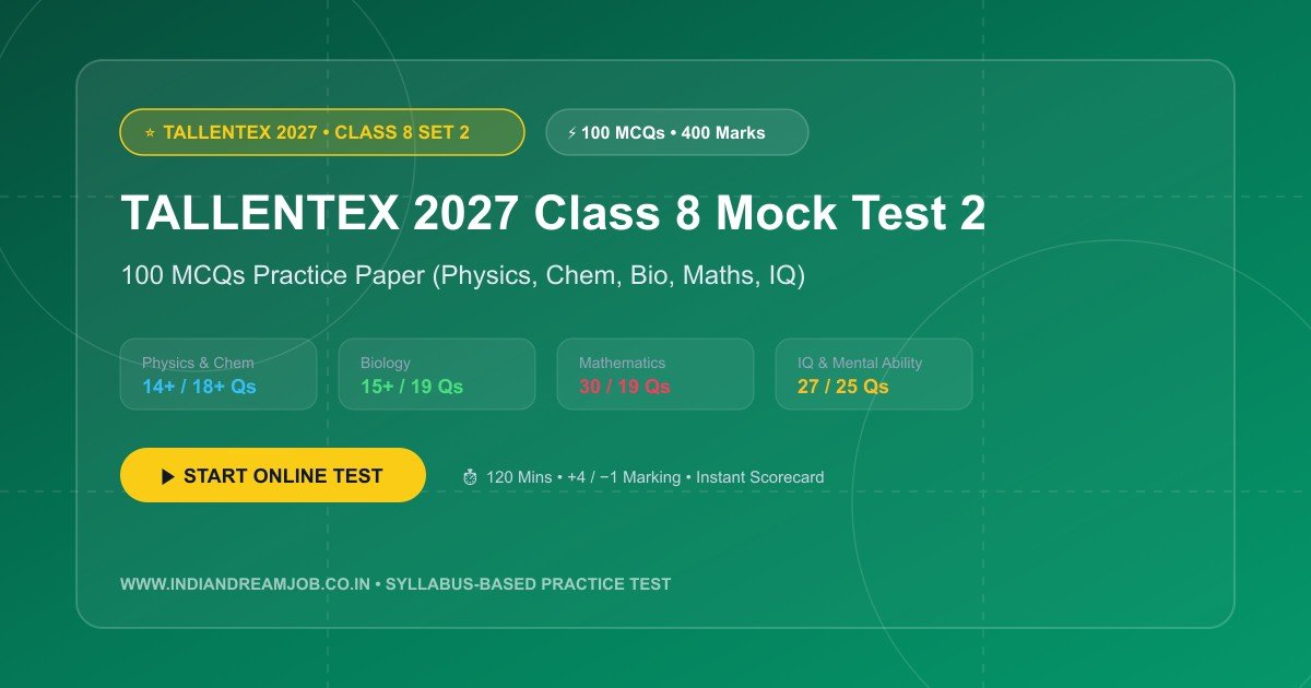 TALLENTEX 2027 Class 8 Mock Test 2 (100 MCQs Full-Length CBT Practice Paper)