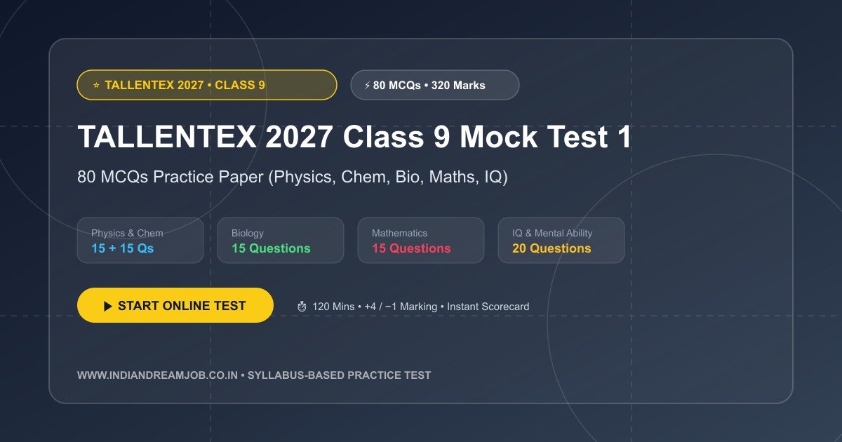 TALLENTEX 2027 Class 9 Mock Test 1 (80 MCQs Full-Length CBT Practice Paper)