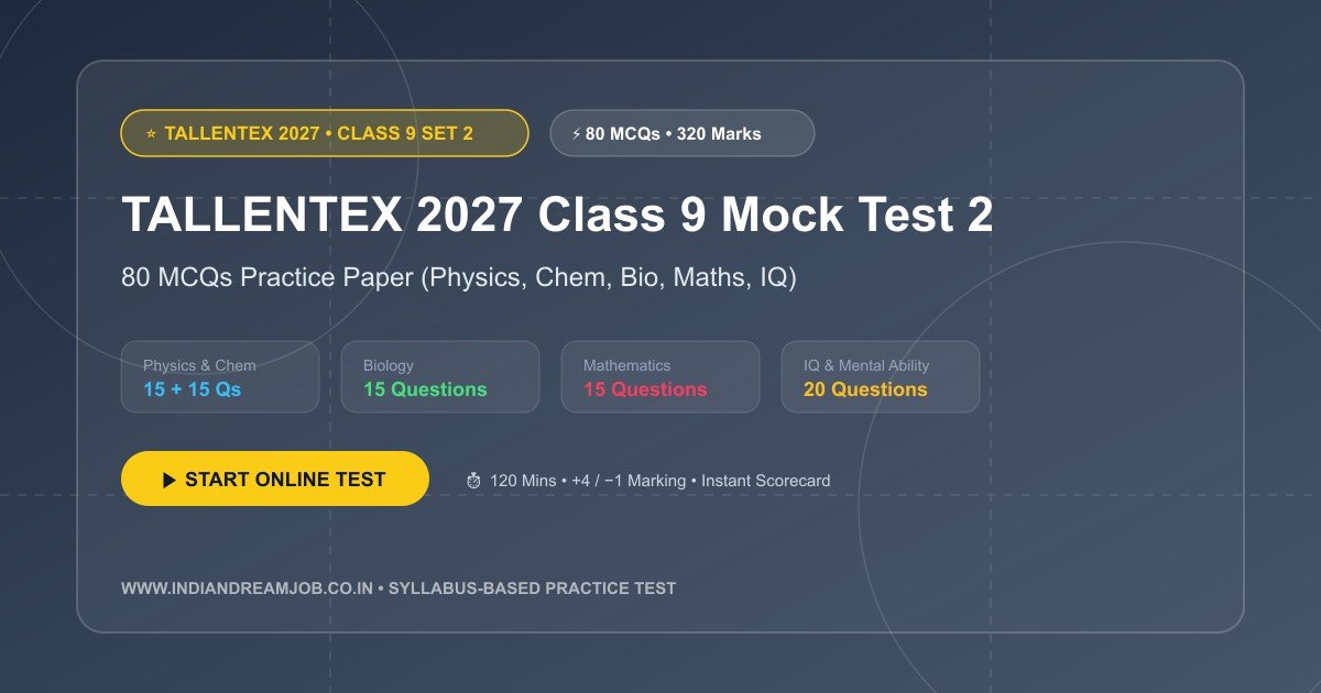 TALLENTEX 2027 Class 9 Mock Test 2 (80 MCQs Full-Length CBT Practice Paper)