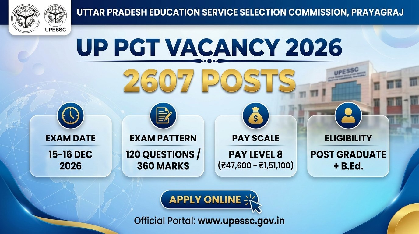 UP PGT Vacancy 2026 Out: 2607 Posts, Notification PDF, Eligibility, Exam Date & Apply Online