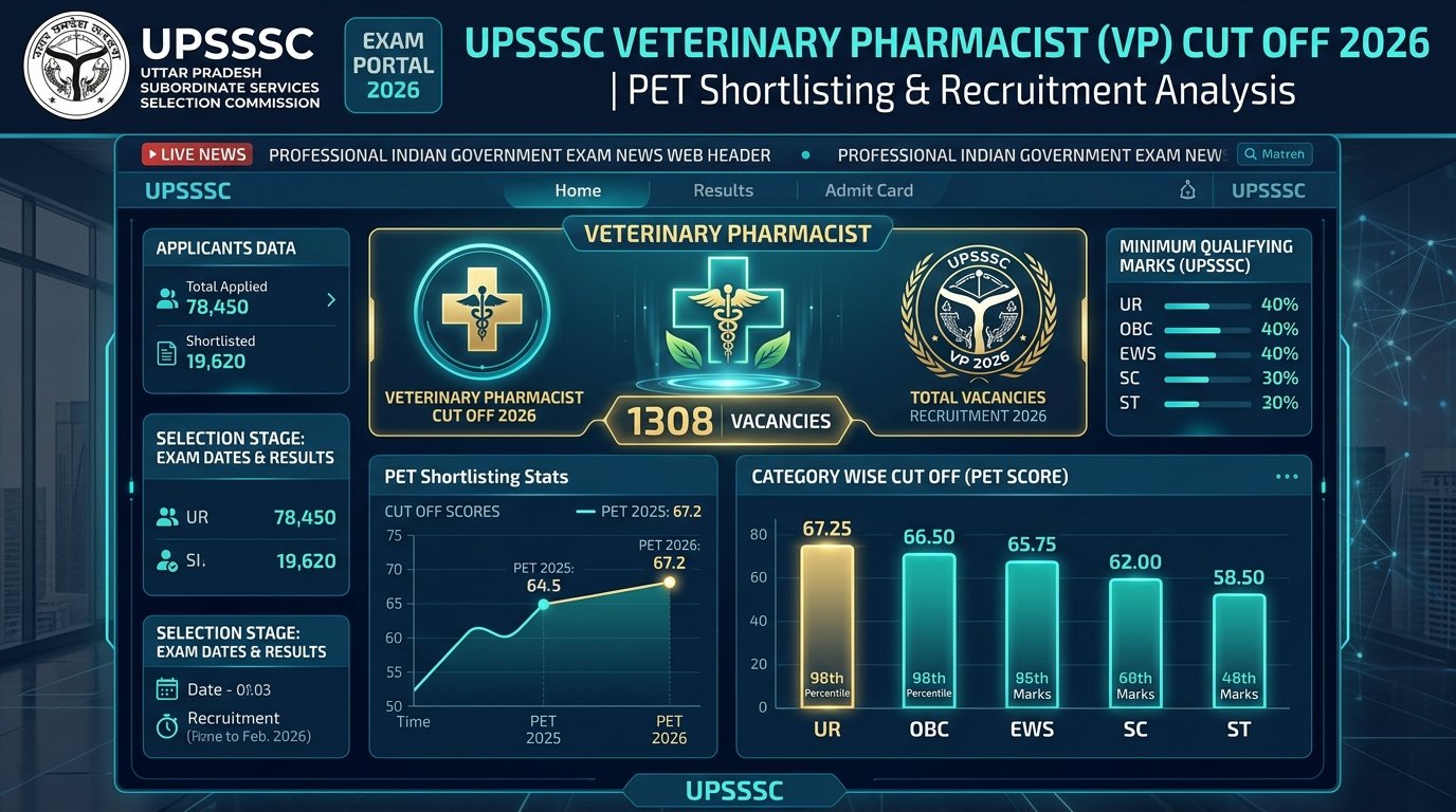 UPSSSC Veterinary Pharmacist Cut Off 2026 PET Shortlisting and Recruitment Analysis Header
