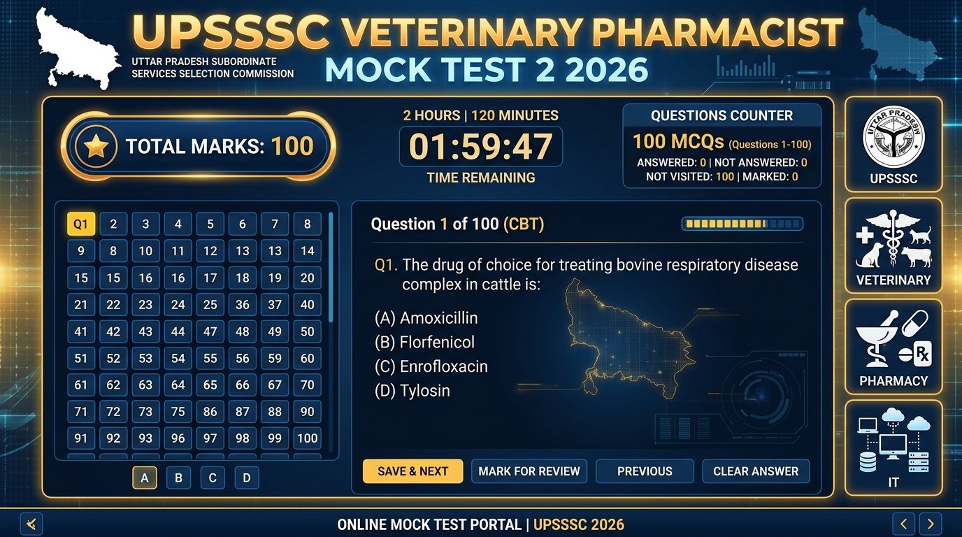 UPSSSC Veterinary Pharmacist Mock Test 2 2026 100 MCQs Practice Paper Header
